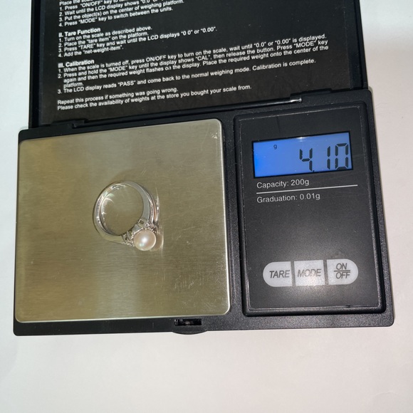 Solid Stamped 14K White Gold Genuine Cultured Pearl Natural Diamond Ring - Picture 9 of 13